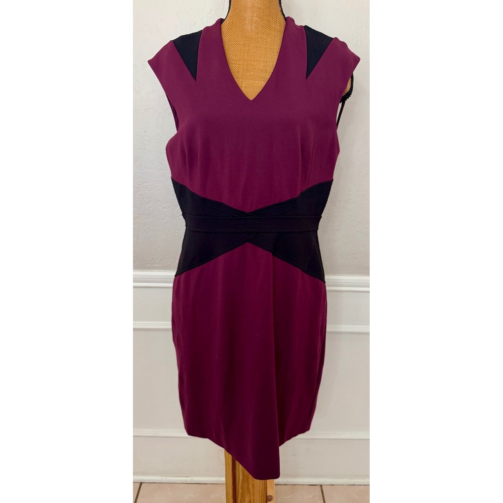 Antonio Melani Purple Black Colorblock V-Neck Sheath Dress Size 14